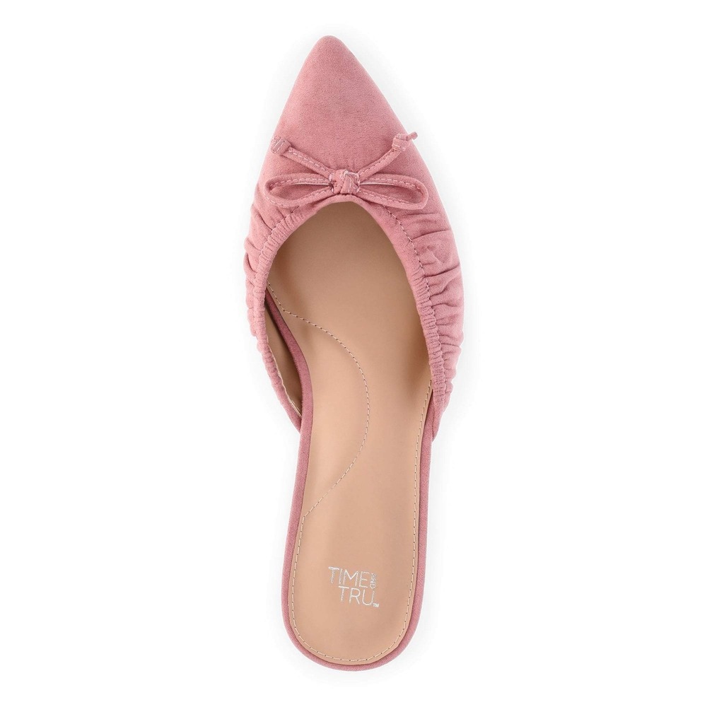 Time and Tru Kitten Heel Mule TTW411001 Pink Faux Suede Ruched Bow Shoes Size 10